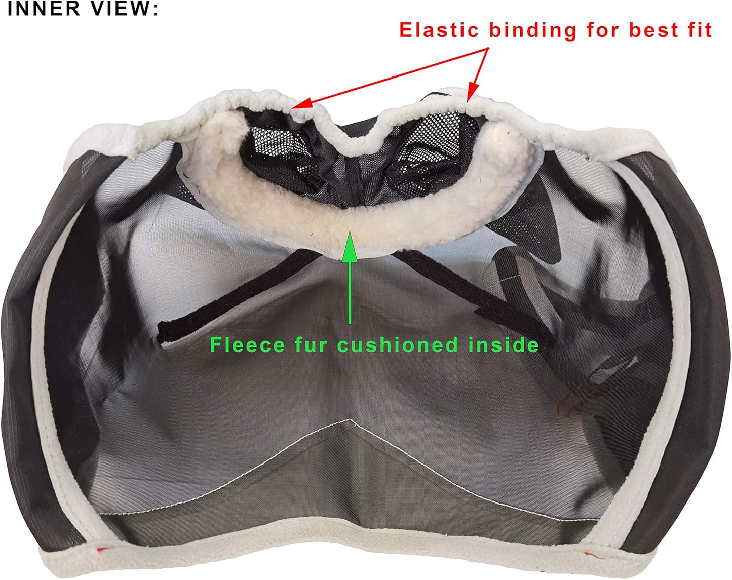 T TEKE Fine Mesh Horse Fly Mask w/Ears, UV Blocking 3D Eye Visor with Extra Fleece Cushioned Forehead, Protection from Insect Pests
