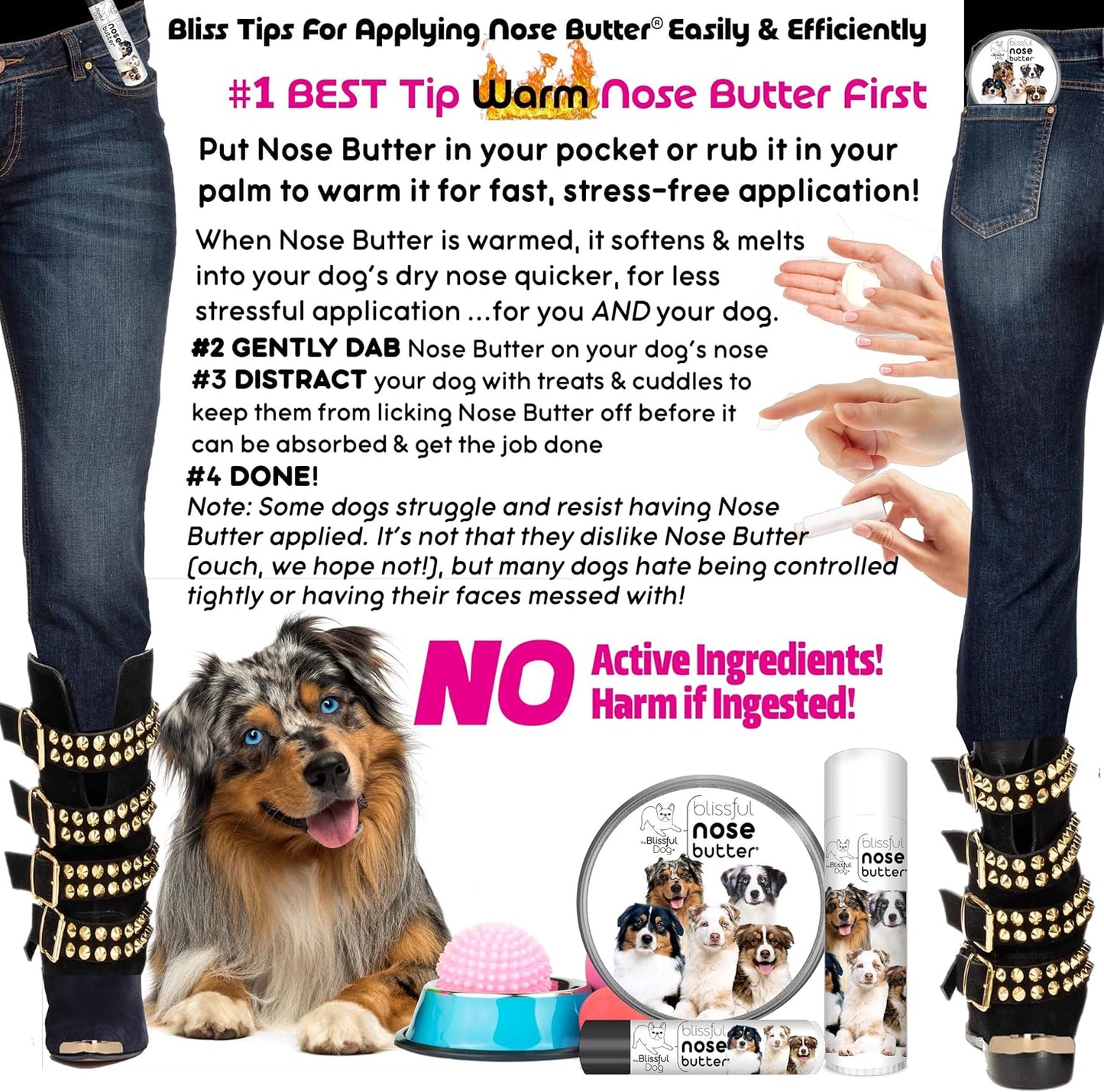 The Blissful Dog Australian Shepherd Nose Butter for Dry, Cracked Skin, Lick-Safe Dog Nose Balm with Moisturizing Shea Butter, Almond, Olive, and Essential Oils, Pet Supplies, Uncented, 2 oz.