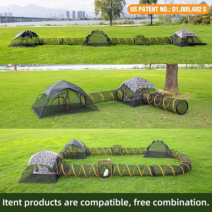 Outdoor Cat Play Tent for Indoors and Outdoors (X- Large Portable Pet House, Outdoor Cat Enclosure for Cats, Rabbits and Small Animals Easy to Connect with Run Tunnels, Cubes (Patented)