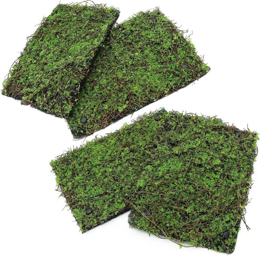 AQUA KT Reptile Moss Background Backdrop Wall Artificial Terrarium Habitat Amphibian Cage Decoration for Lizard Bearded Dragon Snake Tree Frog Chameleon Climbing, Pack of 4