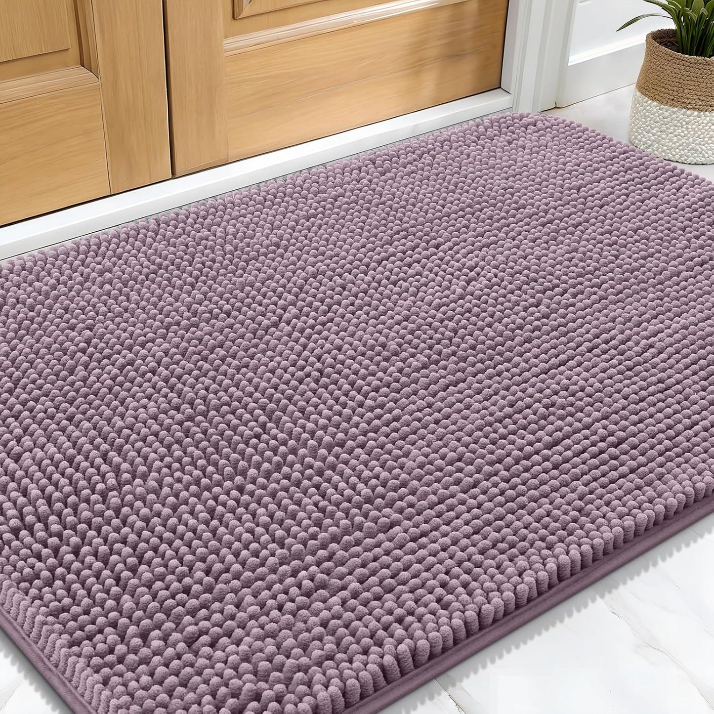 OLANLY Dog Door Mat for Muddy Paws 34x21, Absorbs Moisture and Dirt, Absorbent Non-Slip Washable Doormat, Quick Dry Chenille Mud Mat for Dogs, Entry Indoor Entryway Carpet for Inside Floor, Deep Plum
