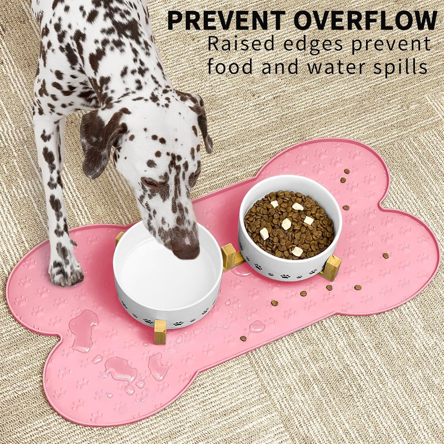 Dog Food Mat Anti-Slip Silicone Dog Bowl Mat Thicker Pet Placemat Waterproof Cat Feeder Pad with Raised Edge Puppy Kitten Feeding Mats Suitable Small Medium-Sized Dogs Cats Eating Tray