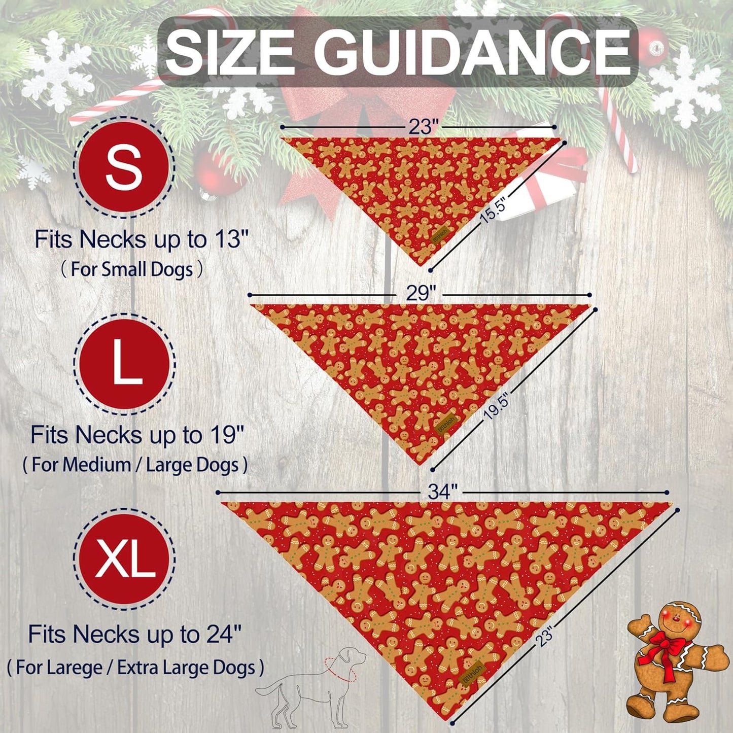 Christmas Dog Bandanas - 2 Pack Reversible Gingerbread Man Dog Scarf for Boy & Girl, Premium Durable Fabric, Festival Dog Bib, Holiday Bandana for Small and Medium Dogs (Small)
