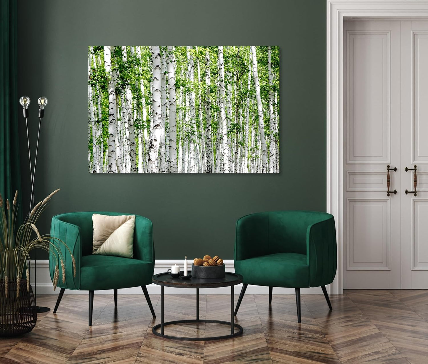 Nature Wall Art Prints - Ocean Forest Mountain Lake Canvas Landscapes - Small to Extra Large Living Room Bedroom Kitchen Bathroom Décor (Green Brich Trees, 20L" x 30W")