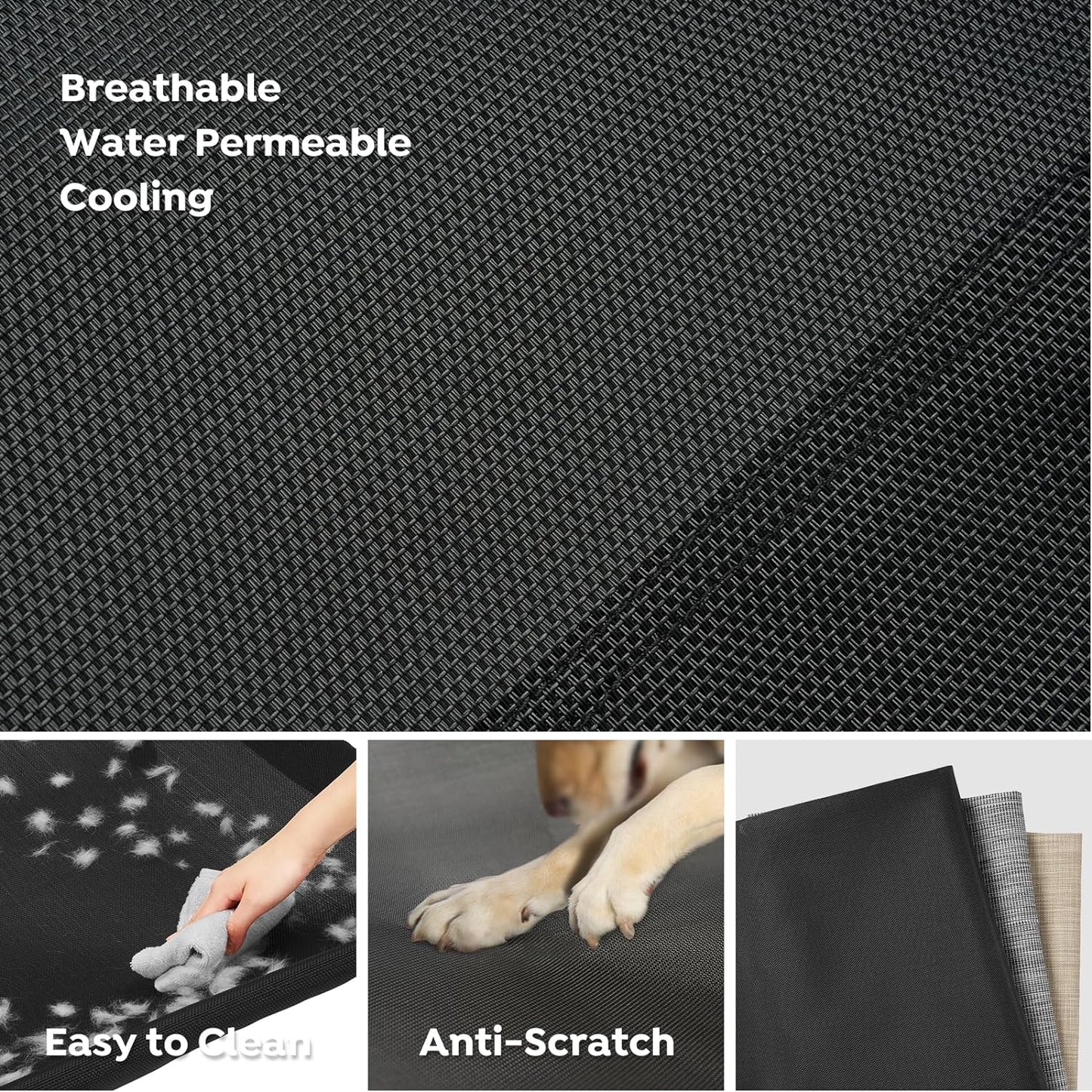 Veehoo Elevated Dog Bed, Cooling Raised Dog Bed with Guardrail & Headrest, Upgraded Non-Slip Silicon Feet, Breathable Teslin Mesh, Portable Pet Cot for Indoor and Outdoor, 35 x 22 Inches, Black