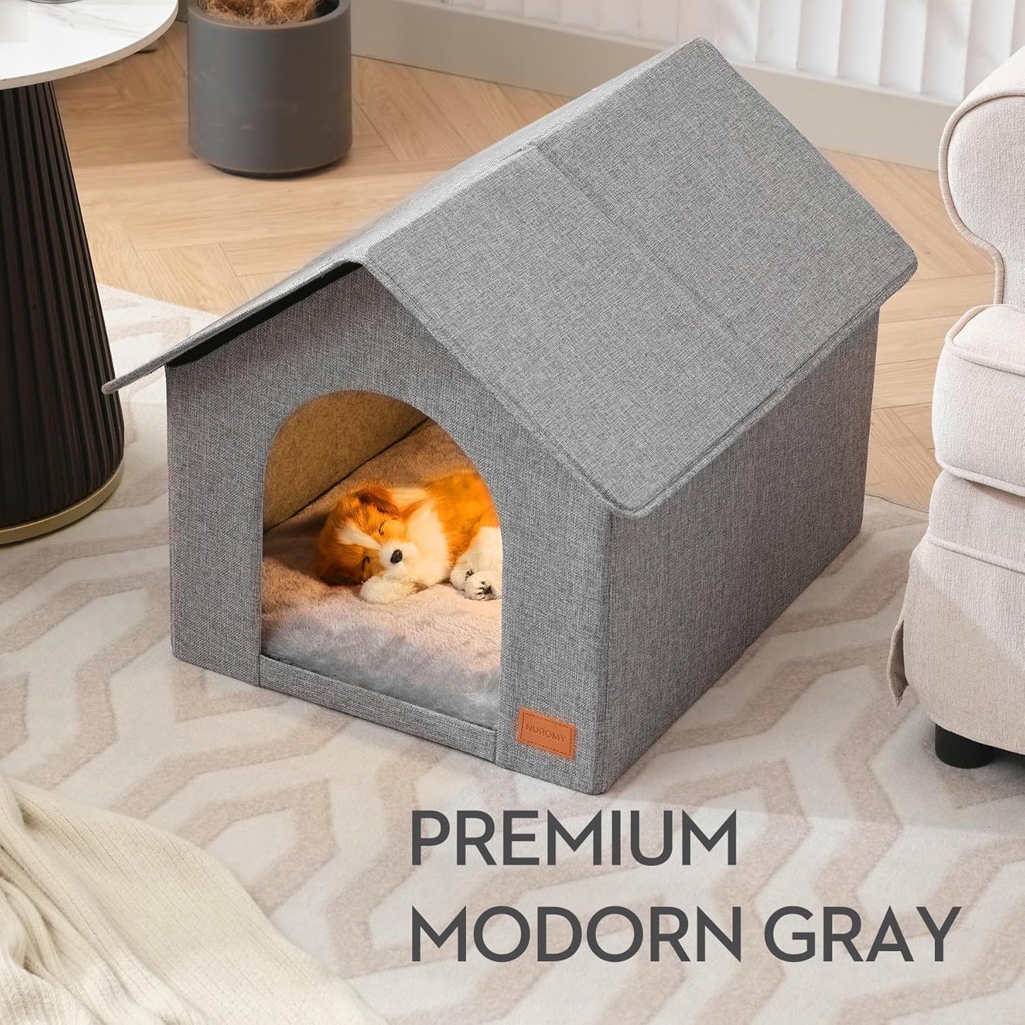 Indoor Dog House with Washable Plush Cushion - Small Size, Suitable for Small Dogs & Adult Cats