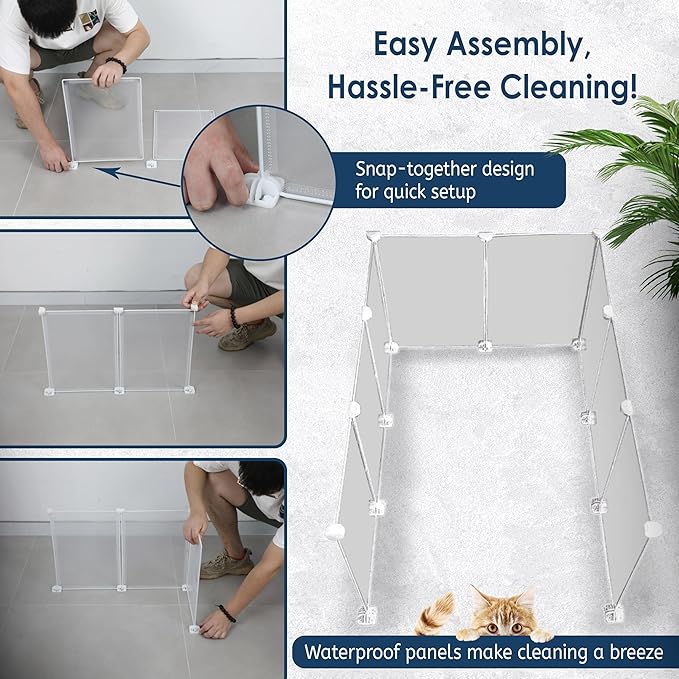 TidyFriend Litter Box Splash Guard 24” x 32”, Small Dog Litter Box Shield Guard with Pee Pad Holder Tray Fits for 30" x 23” Training Pad, Easy to Clean, Indoor (White Enclosure with Grey Peepad Tray)