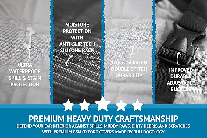 Bulldogology Dog Car Seat Cover Waterproof Heavy Duty Bench Dog Hammock Backseat Protector from Hair, Muddy Paws, Scratches - Pet Car Seat Cover for Cars Trucks SUVs (X-Large, Grey)