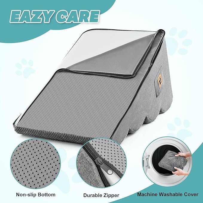 IFNOW Dog Stairs for Small Dogs, 4-Step Sturdy Dog Steps for Bed, Couch, Sofa, Waterproof Pet Stairs for Older Cats, Puppy, Removable Washable Cover, Non-Slip Curved Pet Ramp Indoor, Grey