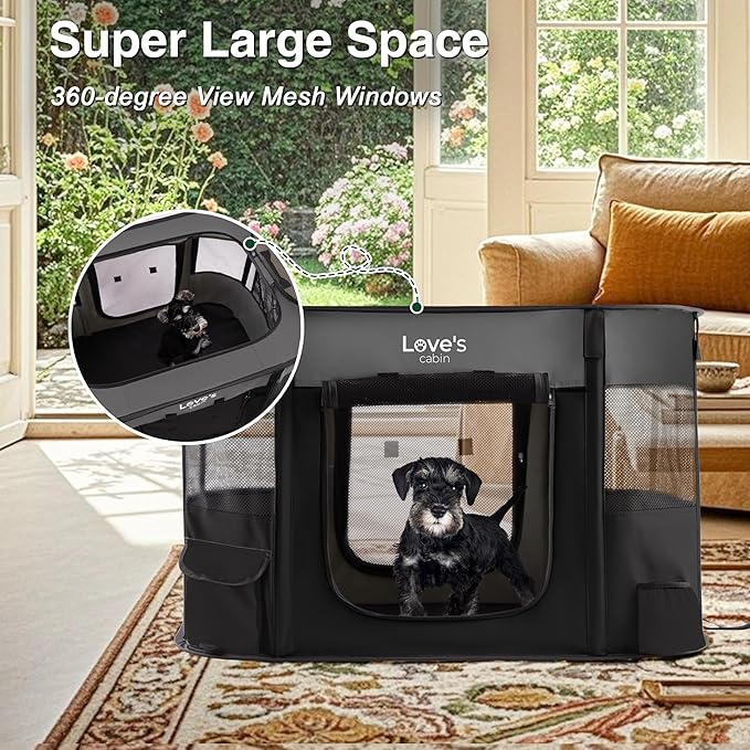 Love's Cabin Small Dog Tent Crates Cage Indoor/Outdoor, Portable Exercise Playpen for Dog and Cat, Foldable Pop Up Dog Kennel Playpen with Carrying Case (Grey)