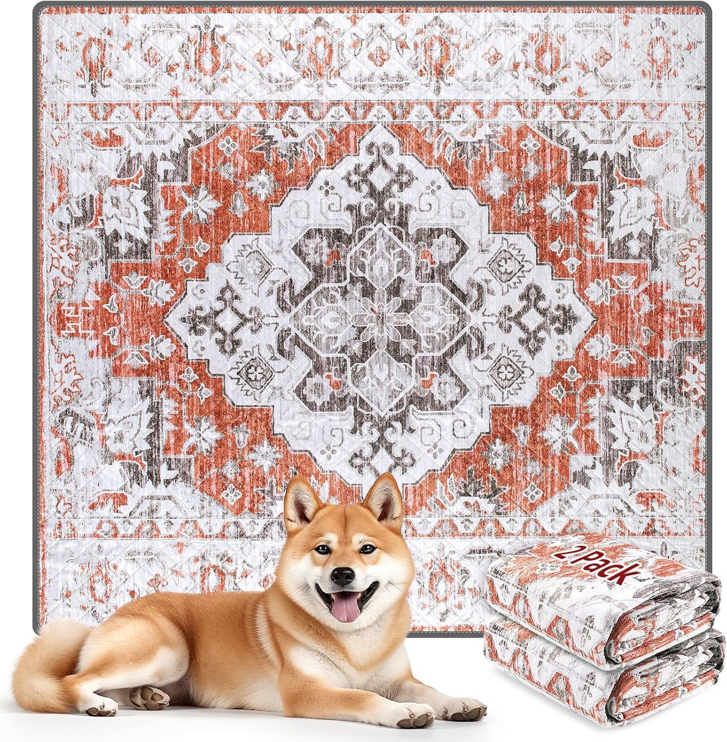 LOOBANI Reusable Pee Pads for Dogs, 2 Pack Super Absorbent Washable Puppy Pee Pads, Waterproof Non-Slip Whelping Pad for Floor Playpen Crate Couch-31 x36 (Red-Orange)