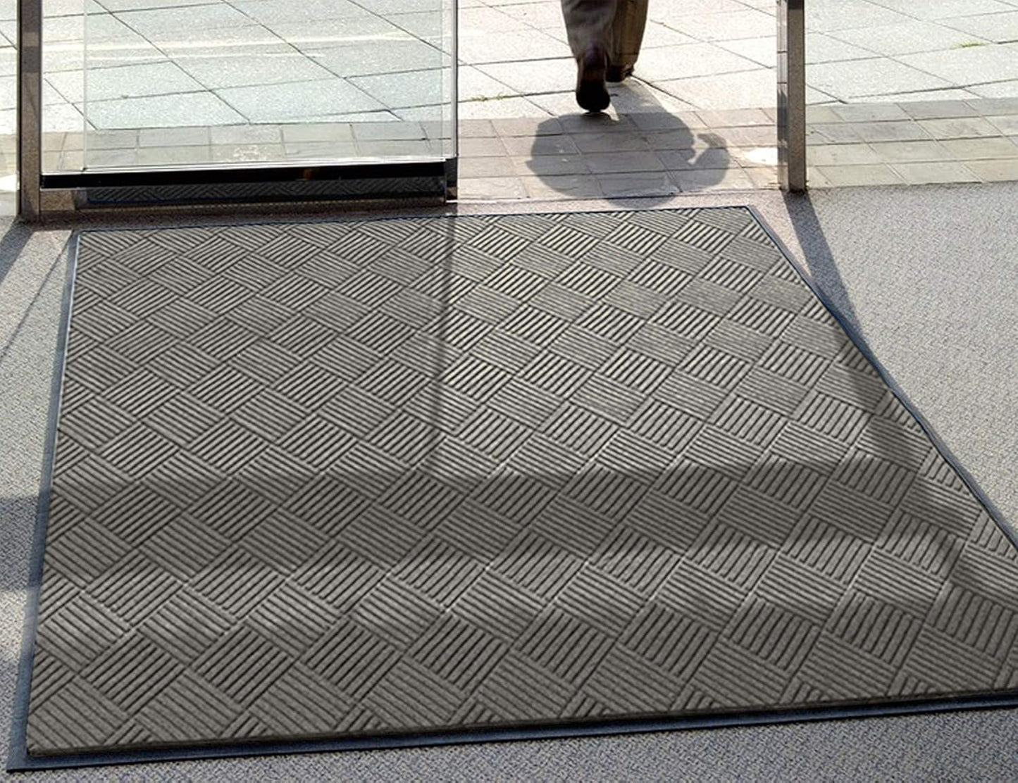 WaterHog Diamond | Commercial-Grade Entrance Mat with Rubber Border – Indoor/Outdoor, Quick Drying, Stain Resistant Door Mat (Medium Grey, 3' x 5')