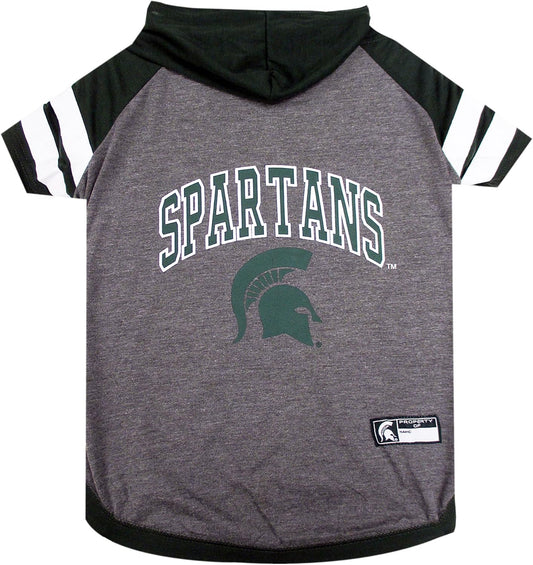 NCAA Michigan State Spartans Hoodie for Dogs & Cats, X-Small Collegiate Licensed Dog Hoody Tee Shirt. Sports Hoody T-Shirt for Pets. College Sporty Dog Hoodie Shirt.