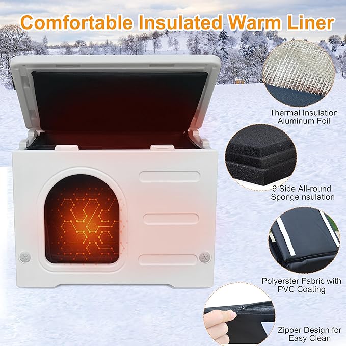 Rockever Plastic Outdoor Indoor Cat House with Insulated Liner, 100% Insulated Feral Cat House for Winter, Waterproof Cat Houses for Outdoor Cats, Spacious, Assemble Easily-Grey