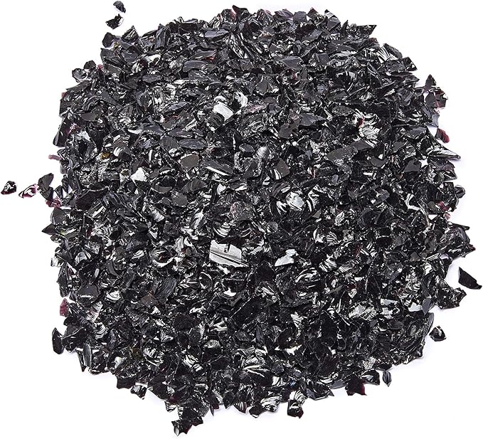 TWINKLING High Luster Crushed Glass Glitter, Broken Glass, Fire Glass Gems Chips for Fire Pit, DIY Resin Art, Epoxy Crafts, Geode Painting, Aquarium Decoration, 6-9mm(370g/13oz.) (Black)