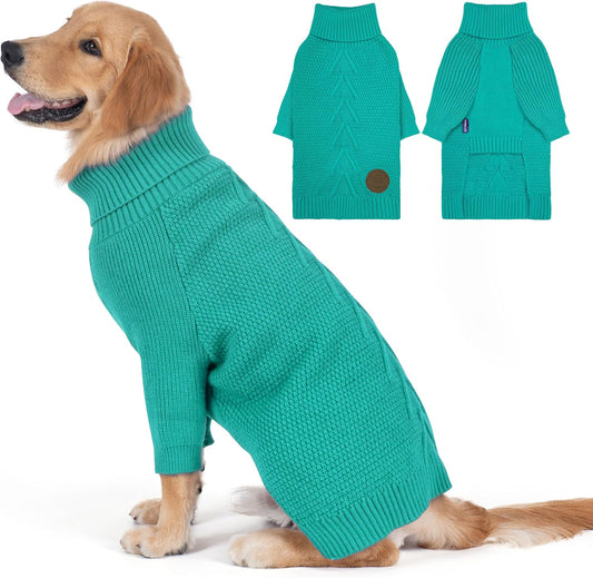 cyeollo 4XL Dog Sweater, Stretchy & Cozy Warm Dog Sweaters for Large Dogs Boy, Pullover Knit Fall Winter Sweatshirt Big Dogs Clothes, Doberman Great Dane Apparel, Aqua Green XXXXL