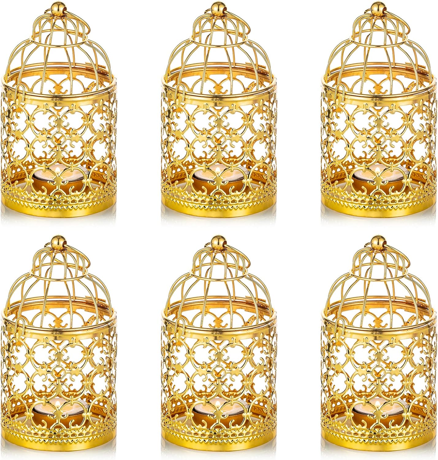 6 Pcs Small Metal Tealight Hanging Birdcage Lantern, Vintage Decorative Centerpieces of Wedding, Party, Gold