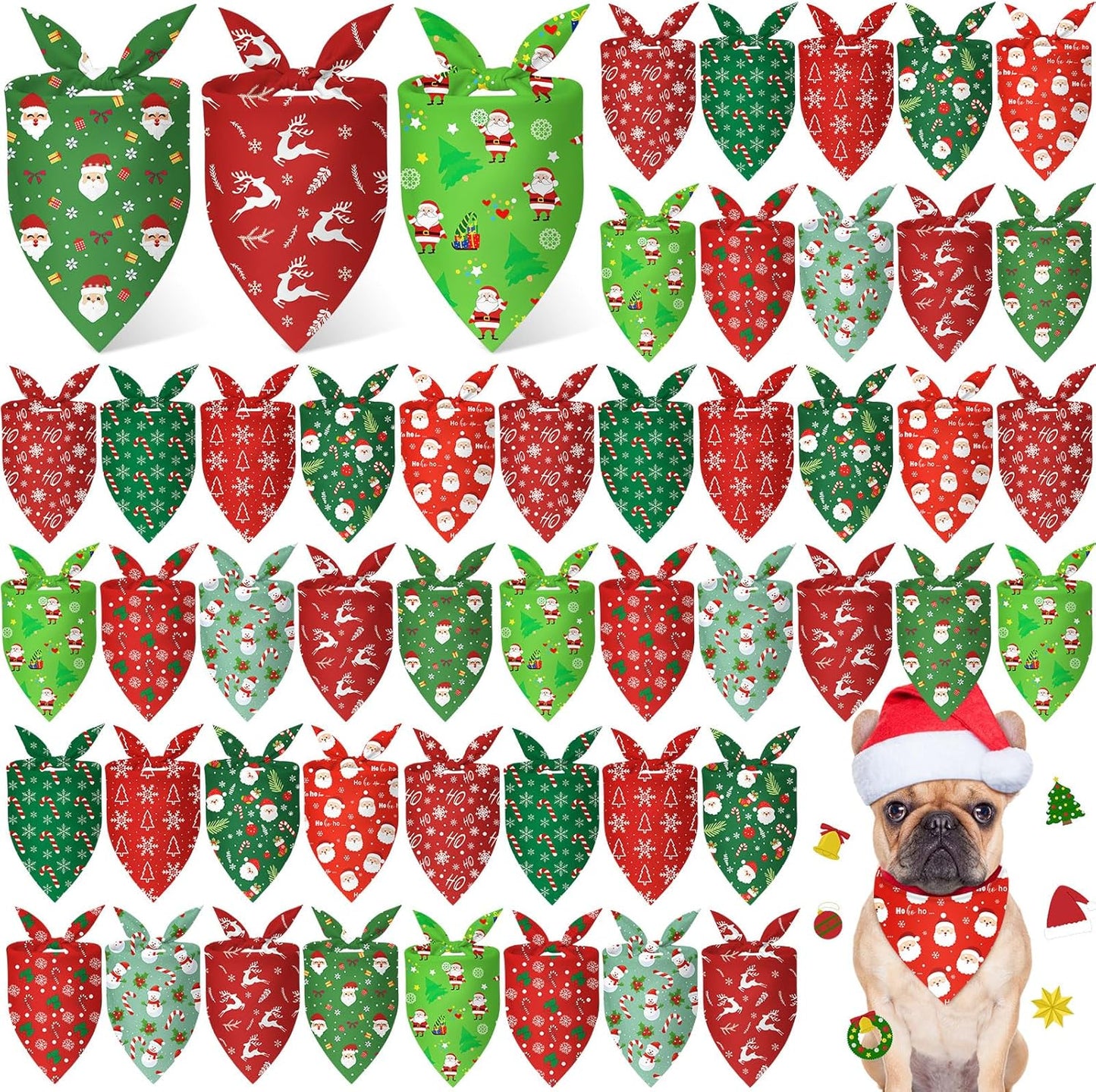 Weewooday 50 Pcs Christmas Bandanas for Dogs Xmas Bandanas Bulk with Santa Snowflake Candy Cane Soft Bibs Adjustable Triangle Doggie Scarf for Small Medium Large Pet (25.6 x 17.7 x 17.7 Inch)
