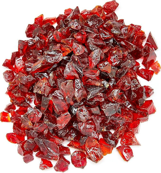 TWINKLING High Luster Fire Glass Gravel Stone,Broken Glass,Fire Pit Glass,Crushed Glass for Fireplace Pit Aquarium Garden Decoration,1-3cm,2-Pound Jar (Red)