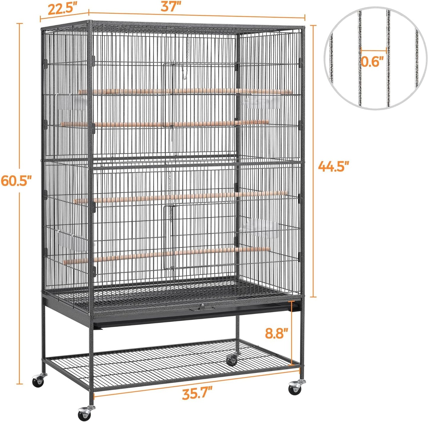 Yaheetech 60.5inch Extra Large Bird Cage Metal Parrot Cage Flight Cage for Cockatiels African Grey Quaker Green Cheek Sun Conure Medium Birds Parrots