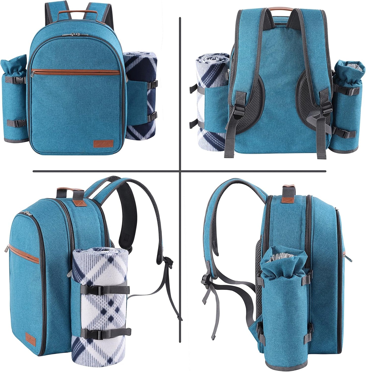 Apollo Walker Picnic Backpack Set for 2 Person with Cooler Compartment, Detachable Bottle/Wine Holder, Fleece Blanket, Plates and Cutlery Set (Teal)