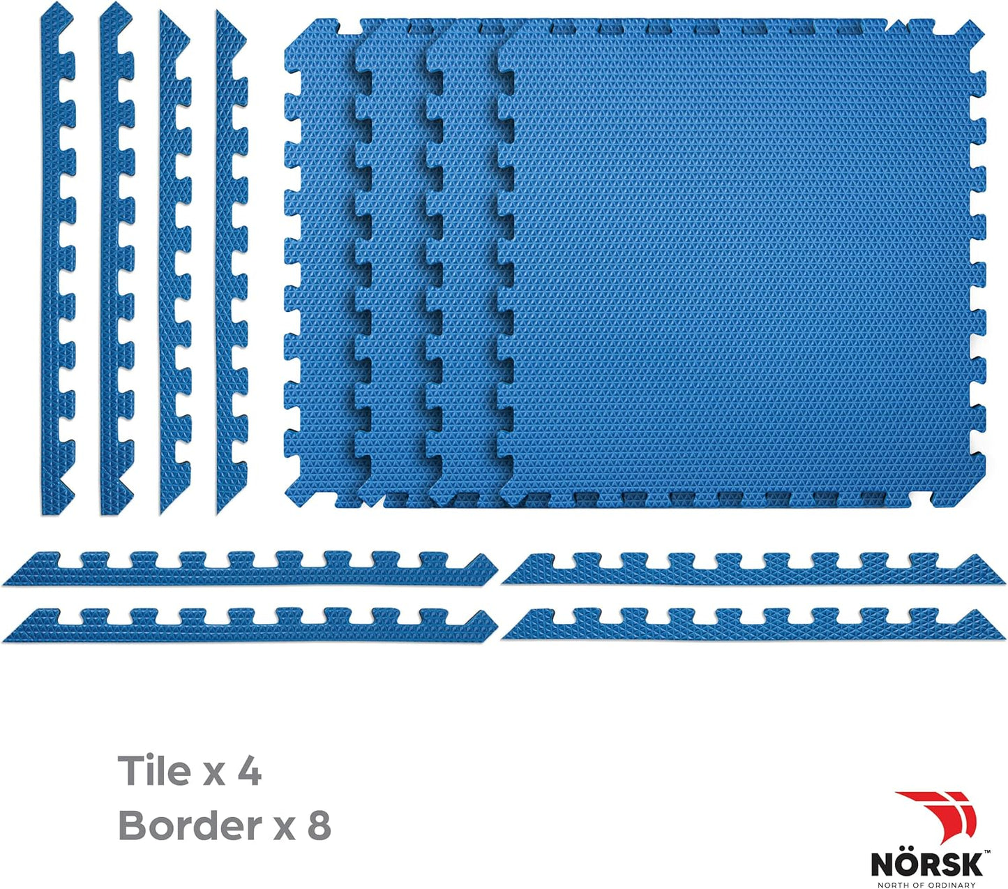 Norsk Reversible Exercise Mats 3/4" Thick EVA Interlocking Foam Tiles, Perfect Home Gym Flooring, 20 Tiles & 40 Trim Pieces, 80 Sq. Ft. 24"x24", Dazzling Blue/Black