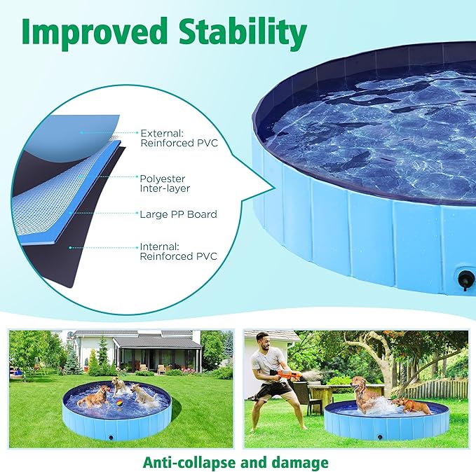 Yaheetech Foldable Dog Pet Bath Pool Hard Plastic Doggy Duck Swimming Pool Collapsible PVC Outdoor Bathing Tub Dog Pools for Large Medium Small Dogs XXXL