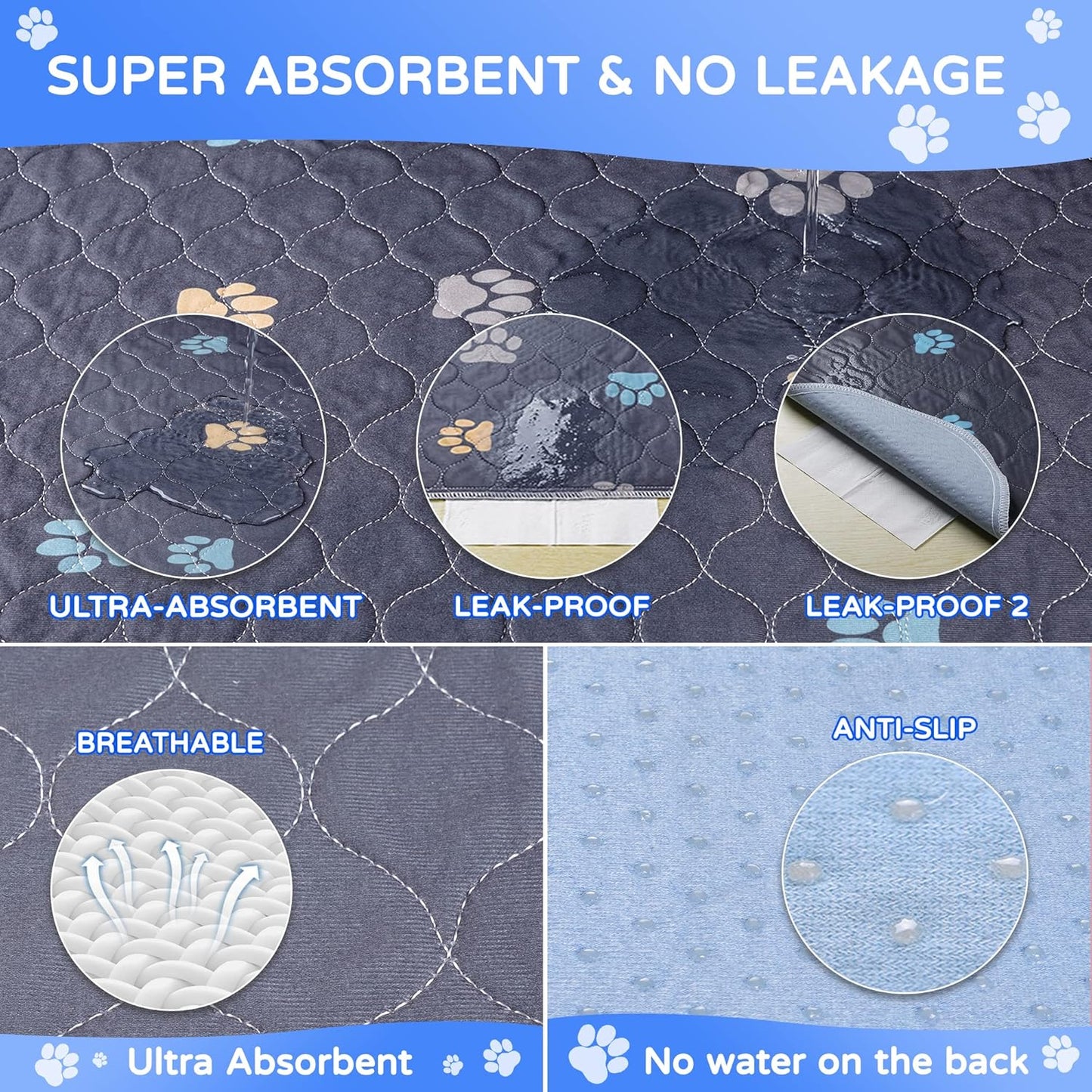 Aitmexcn Washable Puppy Dog Pee Pad, 2PCS 100% Waterproof Whelping Training Mat for Puppy/Senior Dog, Fast Drying Reusable Puppy Pads for Indoor, Outdoor and Car Travel- 54'' x 54''