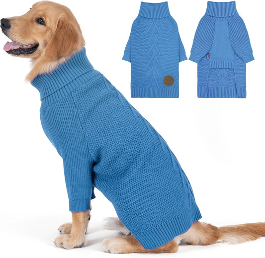 cyeollo 4XL Dog Sweater, Stretchable & Cozy Warm Dog Sweaters for Large Dogs Boy, Pullover Knit Fall Winter Sweatshirt Big Dogs Clothes, Doberman Great Dane Apparel, Blue XXXXL