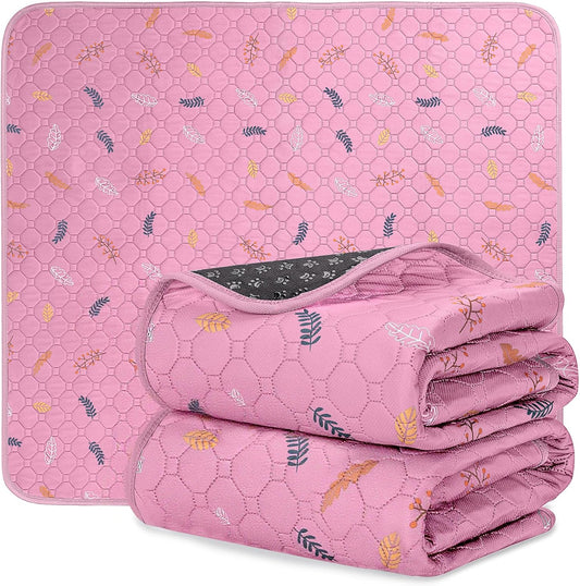 Sunheir Washable Pee Pads for Dogs 2-Pack Reusable Puppy Pads Pet Training Pads, Waterproof Dog Pee Pads for Crate, Whelping Pad, Non-Slip Protects Against Urine Leakage (Leaves - Pink, 18x24)