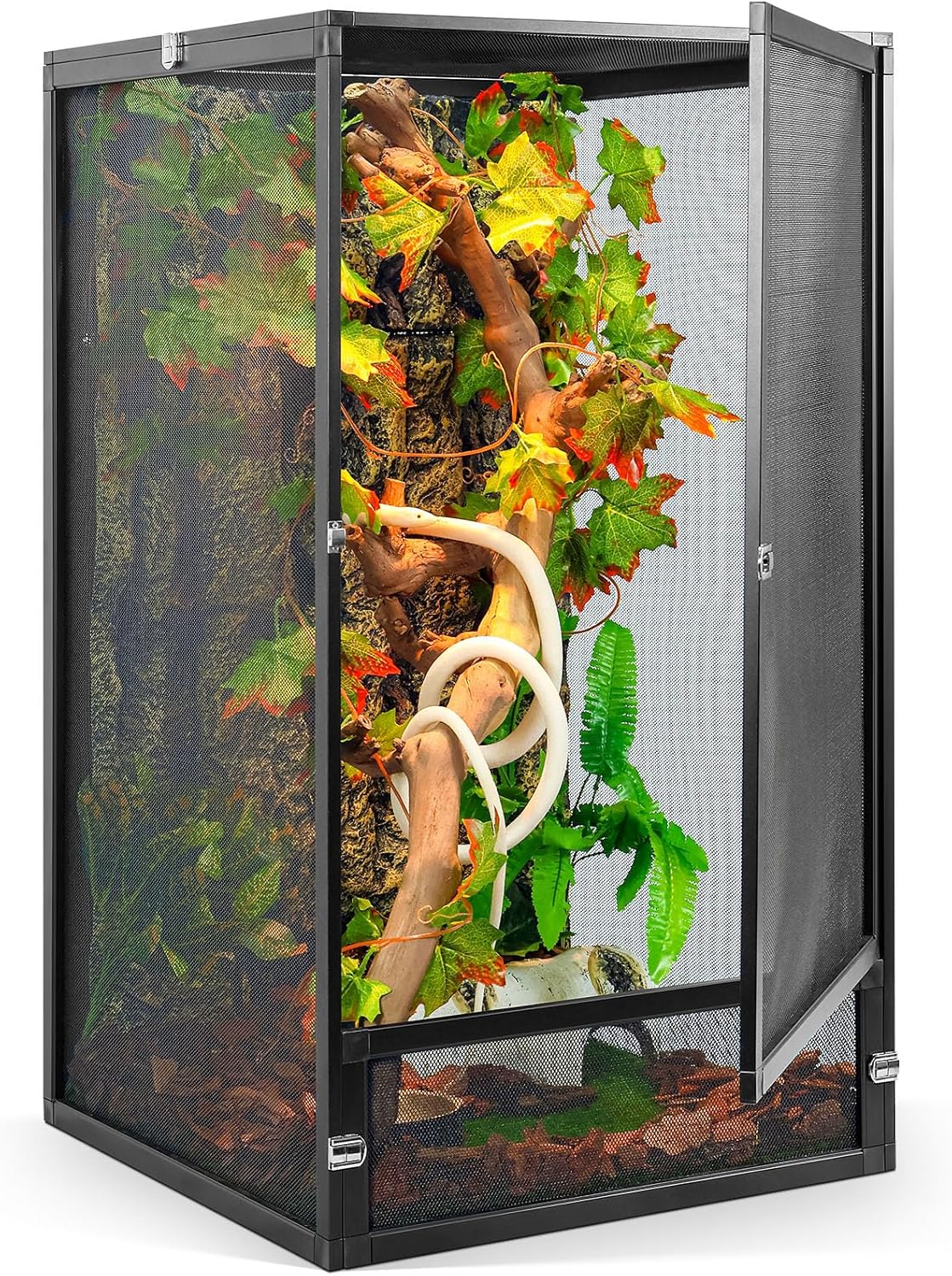 45 Gallon 360° Panoramic Foldable Reptile Terrarium Kit: Crested Gecko Tank and Reptile Cage for Superior Ventilation, Easy Feeding, Sturdiness, and Simple Assembly (Black, 32"x18"x18")
