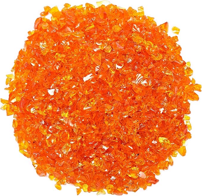 TWINKLING High Luster Fire Glass Gravel Stone Glitter,Broken Glass,Fire Gems Chips,Crushed Glass for Fire Pit Crafts Resin Art Aquarium Garden Decoration,3-6mm,1-Pound Jar (Orange Red)