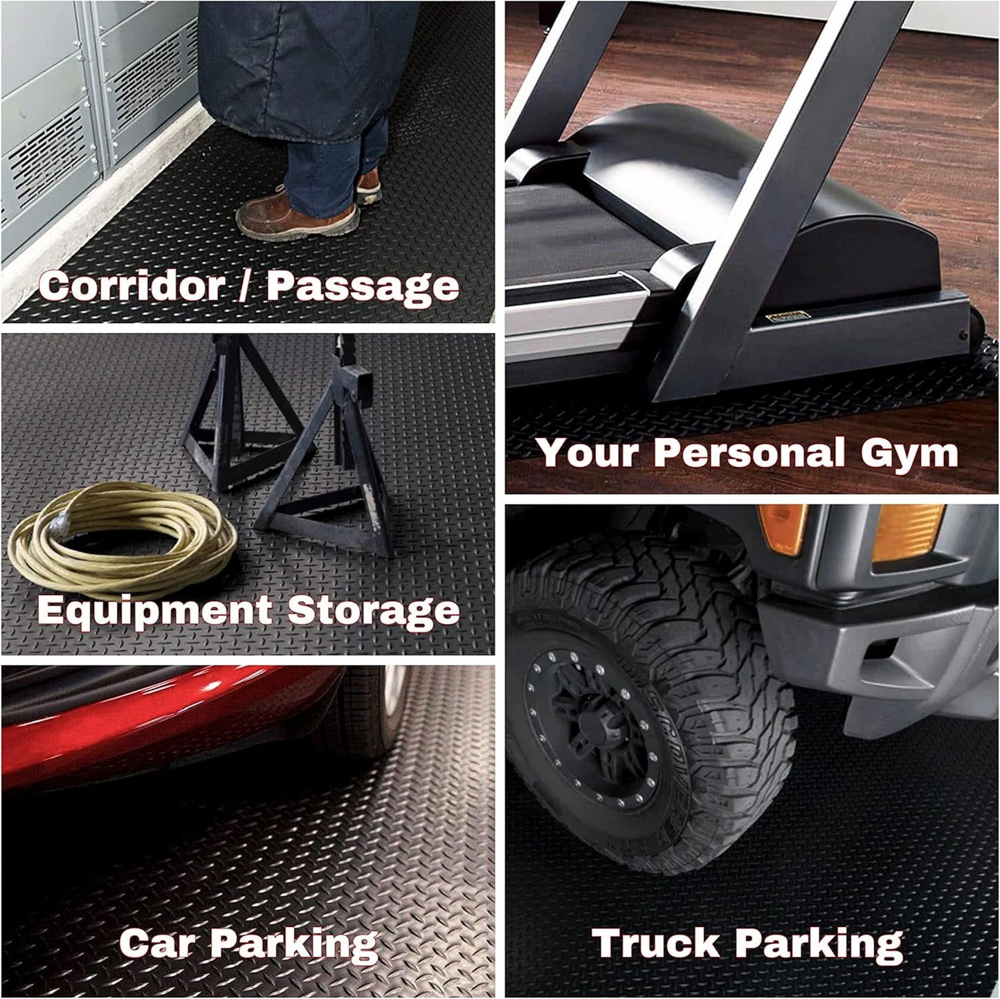 SEAL 4 x 10 Ft Premium Garage Floor Mat, Solid 2.8mm Thickened Black Commercial Grade Heavy Duty Parking Mat for Garage Floor, Golf Cart, Water/Stain Resistant Floor Runner (Embossed Diamond Plate)