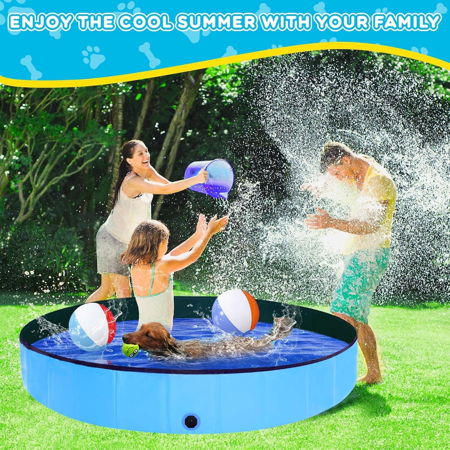 Extra Large Collapsible Dog Pool,97"x16" Anti-Slip Portable Swimming Pool Bathing Tub,Hard Plastic Kiddie Pool for Pets Dogs Cats & Kids…