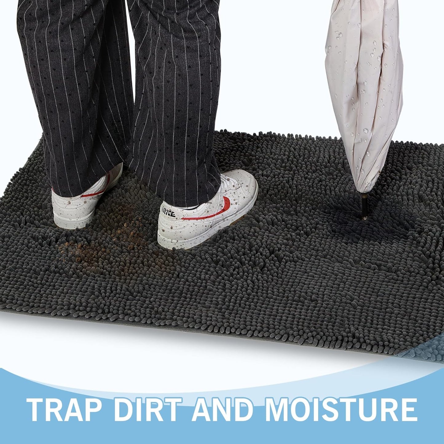 Amyracel Dirt Trapping Door Mat, 24" x 72" Large Absorbent Dog Door Mat for Muddy Paws, Quick Dry Non Slip Chenille Mud Mat for Dogs, Machine Washable Entry Indoor Entryway Rug for Inside Floor