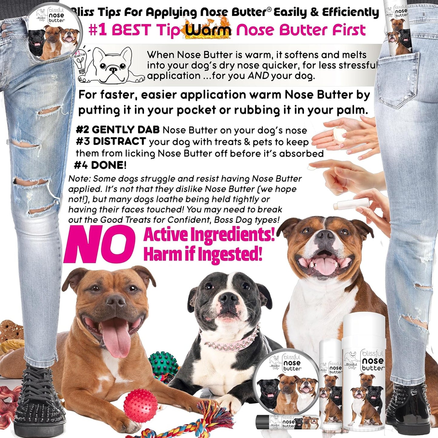 The Blissful Dog Staffordshire Pitbull Terrier Nose Butter, Versatile Dog Nose Balm for Dry Nose, Handcrafted Nose Moisturizer, Easy-to-Apply Dog Essentials, Unscented, 2 oz.