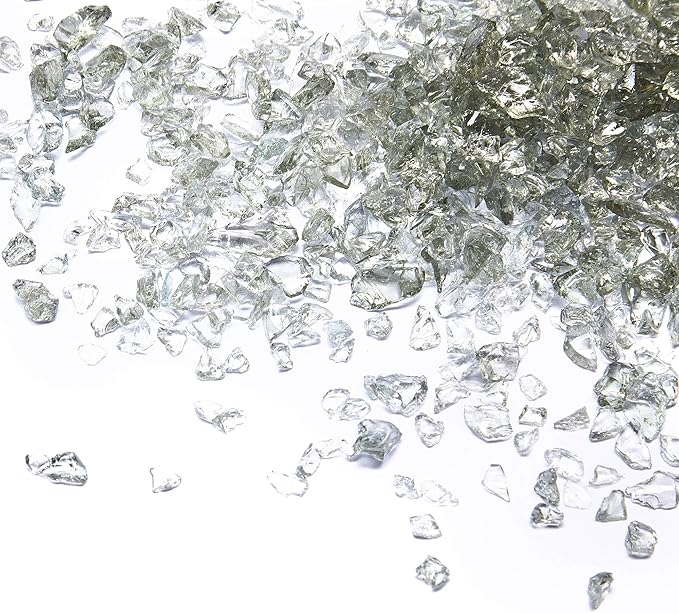 TWINKLING High Luster Fire Glass Gravel Stone Glitter,Broken Glass,Fire Gems Chips,Crushed Glass for Fire Pit Crafts Resin Art Aquarium Garden Decoration,3-6mm,1-Pound Jar (Grey)