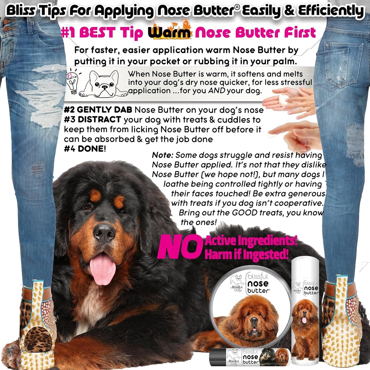The Blissful Dog Tibetan Mastiff Nose Butter for Dry, Cracked Skin, Lick-Safe Dog Nose Balm with Moisturizing Shea Butter, Almond, Olive, and Essential Oils, Pet Supplies, Uncented, 0.15 oz.