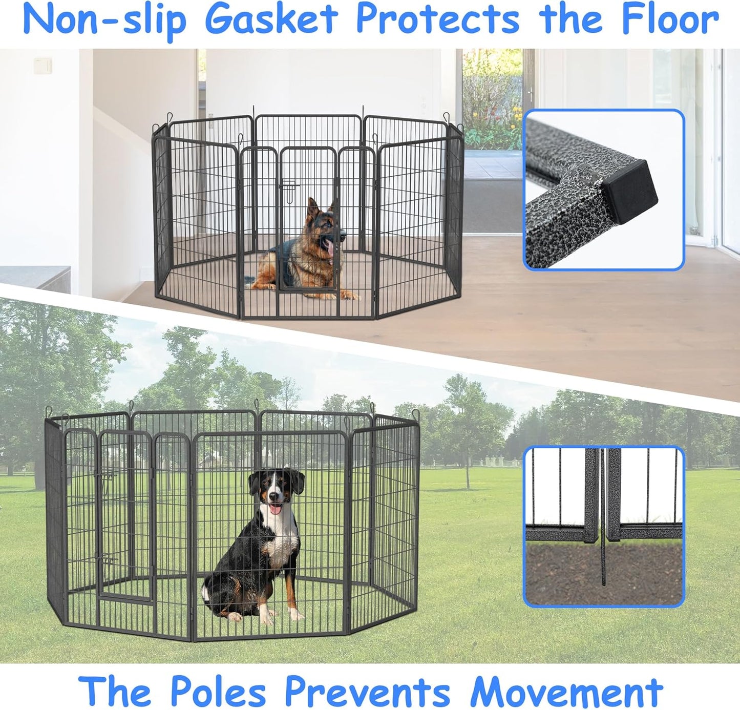 Dog Playpen, Outdoor Dog Fence, 8 Panels, 40" H Dog Pen for Medium/Small Dogs, Heavy Duty Metal Pet Fence with Gate, Portable Dog Fence for RV Camping and Yard (Black)