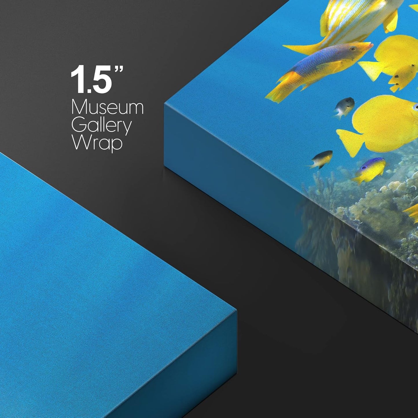 wall26 Canvas Print Wall Art Yellow School of Fish with Blue Coral Reef Nature Ocean Photography Realism Nautical Scenic Relax/Calm Multicolor Ultra for Living Room, Bedroom, Office - 24"x36"