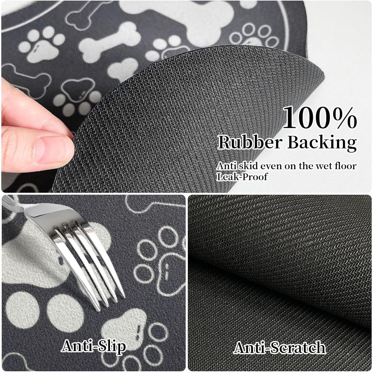 Dog & Cat Food Mat Bone Shaped Pet Feeding Mat Quick Absorb Water Bowl Placemat with Rubber Backing Indoor Floor Stain Resistant Pet Accessory Supplies (Dark Gray, 16x24 Inches)