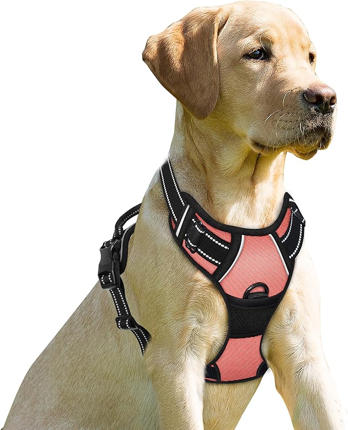 BARKBAY No Pull Dog Harness Front Clip Heavy Duty Reflective Easy Control Handle for Large Dog Walking(Light Pink,L)