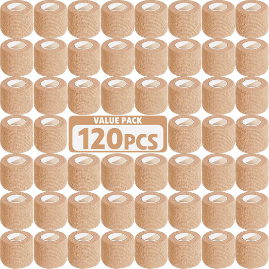 AZEN 120 Pack Self Adhesive Bandage Wrap, 2" X 5 Yards Elastic Cohesive Bandage Wrap, Skin Color Athletic Tape, Vet Wrap, Ankle Tape