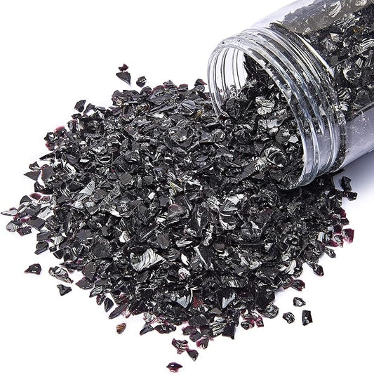 TWINKLING High Luster Crushed Glass Glitter, Broken Glass, Fire Glass Gems Chips for Fire Pit, DIY Resin Art, Epoxy Crafts, Geode Painting, Aquarium Decoration, 6-9mm(370g/13oz.) (Black)