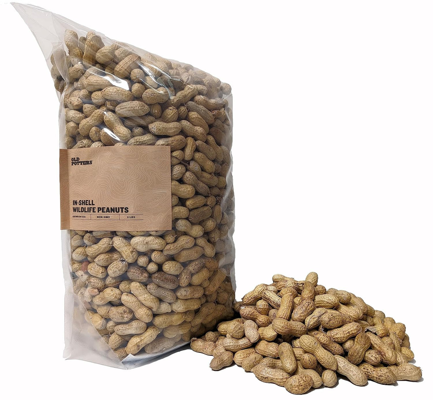 Old Potters Wildlife in-Shell Peanuts for Birds, Squirrels and Wildlife. USA Grown Non-GMO Raw in-Shell Peanuts (in-Shell, 8 lbs)