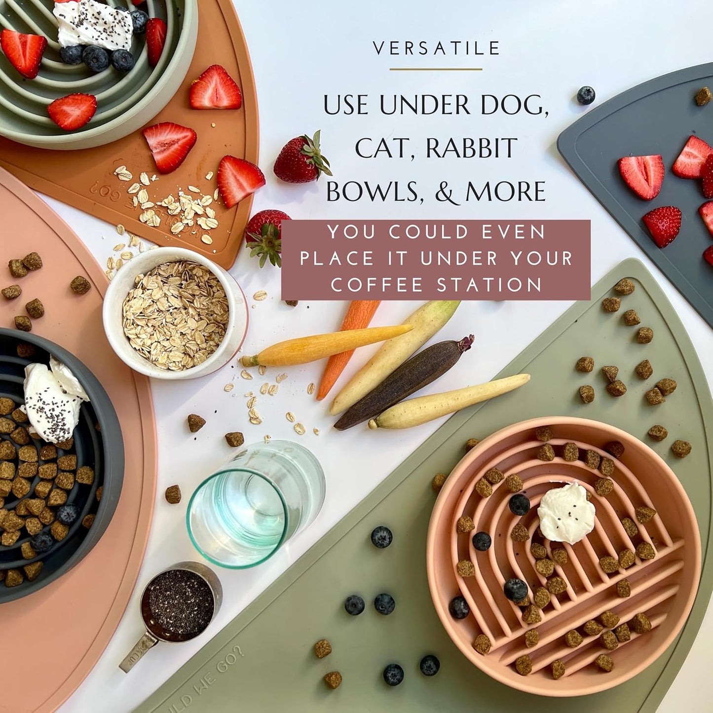 Waterproof Silicone Pet Food Mat - Non-Slip, Spill-Proof Feeding Mats for Floors, Raised Edge Design, Easy-to-Clean Mat for Dog & Cat Bowls, 21" Across x 10.5" Deep, Medium-Terracotta