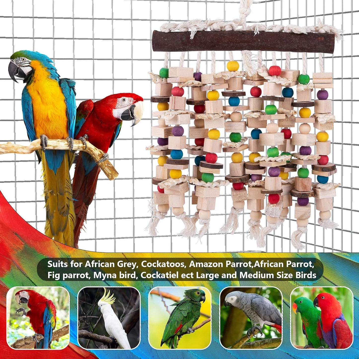 Deloky Large Bird Parrot Chewing Toy -Natural Wooden Blocks Bird Parrot Tearing Toys Suggested for Large Macaws cokatoos,African Grey and a Variety of Amazon Parrots (Natural)
