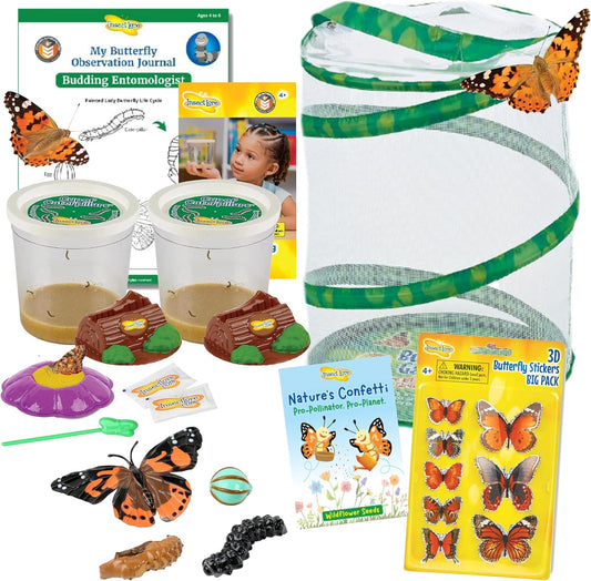 Insect Lore Butterfly Garden Kit with Live Caterpillars – Grow 10 Painted Lady Butterflies | STEM Learning Activity, Habitat with Journal, Stickers, Seeds & Figurines | As Seen on TV