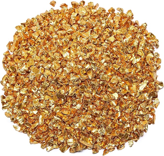 TWINKLING High Luster Crushed Glass Glitter, Fire Glass Gems Chips for Fire Pit, DIY Resin Art, Epoxy Crafts, Geode Painting, Aquarium Decoration, 6-9mm (370g/13oz.) (Gold)