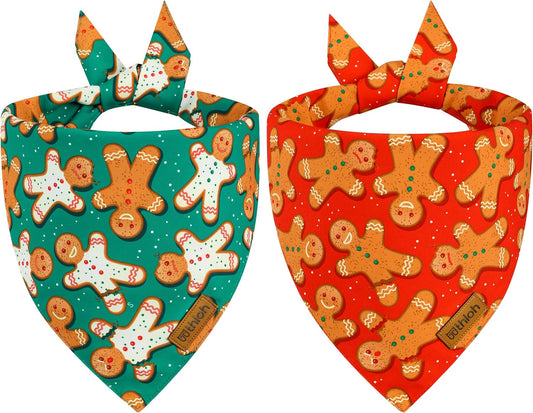 Christmas Dog Bandanas - 2 Pack Reversible Gingerbread Man Dog Scarf for Boy & Girl, Premium Durable Fabric, Festival Dog Bib, Holiday Bandana for Medium & Large Dogs (Large)
